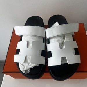 HERMES Calfskin Womens Chypre Sandals 38 White (NEW)